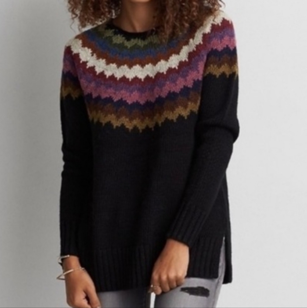 AEO Ahh-Mazingly Soft Rainbow Yoke Fair Isle Sweater